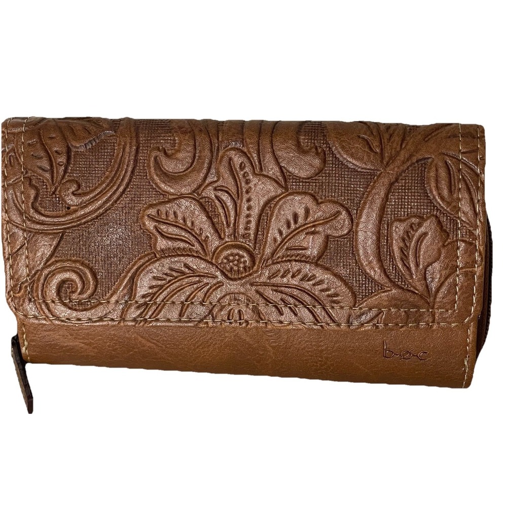 BOC Brown Faux Leather Wallet Snap Trifold ID‎ Card Holder Coin Bill Organizer